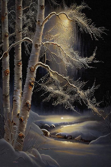 Birch tree in winter landscape covered in rime ice Painting by OLena ...