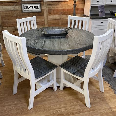 This beautiful round suburban farmhouse table is perfect for any breakfast nook. This d ...