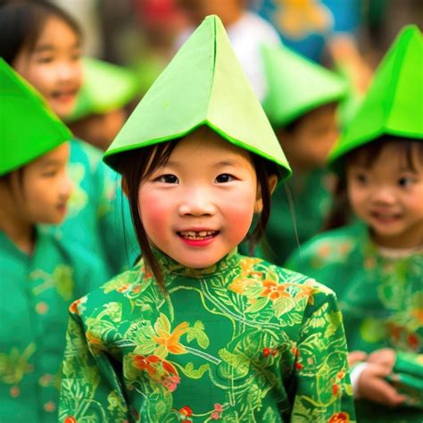 Premium AI Image | Vietnamese New Year kids in green traditional costumes