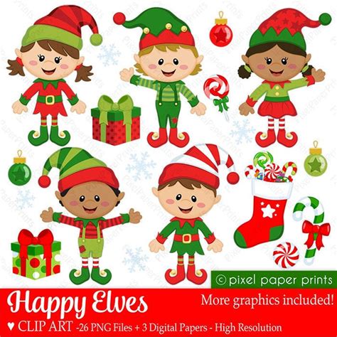 Christmas Clipart Happy Elves Clip Art and Digital Paper - Etsy