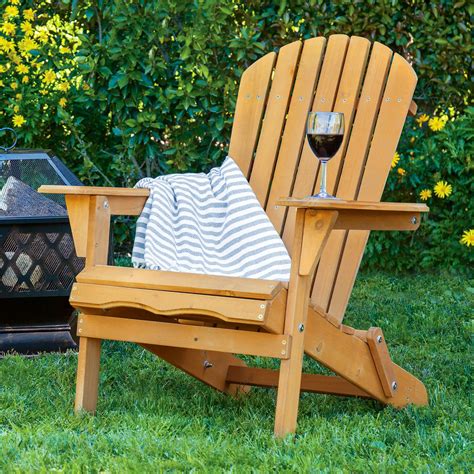 Folding Wood Adirondack Chair Accent Furniture w/ Natural Finish - Bro ...