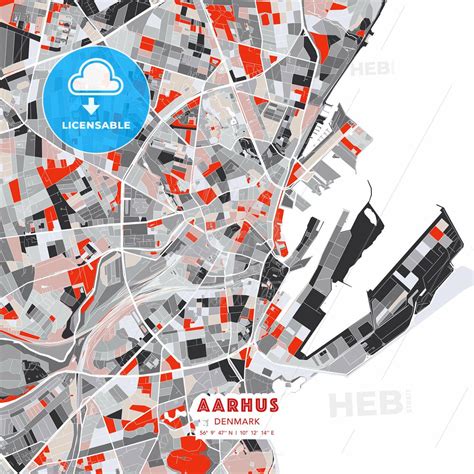 Aarhus, Denmark - modern street map poster template with gray and red ...