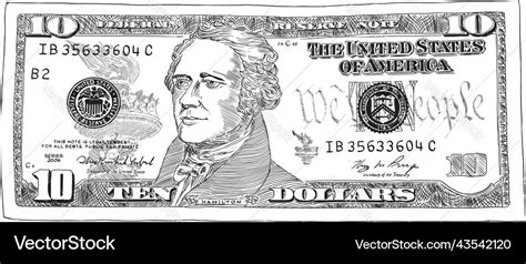 Drawing of ten dollar bill or banknote Royalty Free Vector