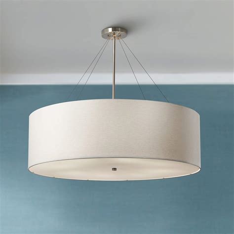 Textile Classic 36"W Nickel White Drum Pendant Light - #85T97 | Lamps Plus