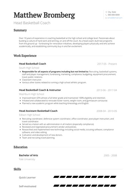 Head Coach - Resume Samples and Templates | VisualCV