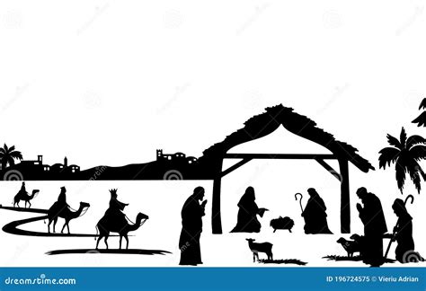 Nativity Silhouette , Jesus Family Stock Illustration - Illustration of landscape, christianity ...