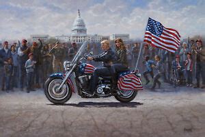 Jon McNaughton MAGA RIDE 10x15 Donald Melania Trump Riding Motorcyle ...