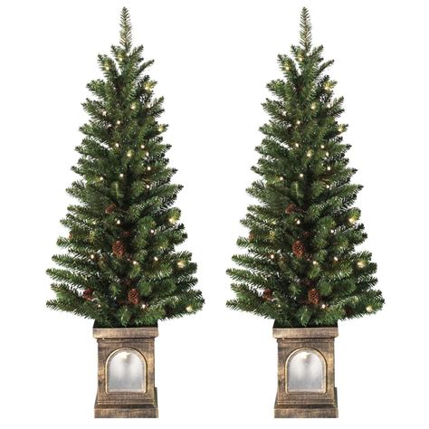 Set Of 2 4ft Christmas Trees Battery Operated Pre-Lit Green Pine – XS ...