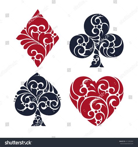 Ornamental Playing Card Symbols set. Playing card suits pattern isolated vector illustration ...