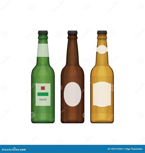 Set of Different Beer Bottles. Types of Beer. Flat Design Style, Vector Illustration Stock ...