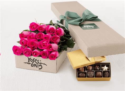 18 Bright Pink Roses Gift Box & Gold Godiva Chocolates| Roses Only