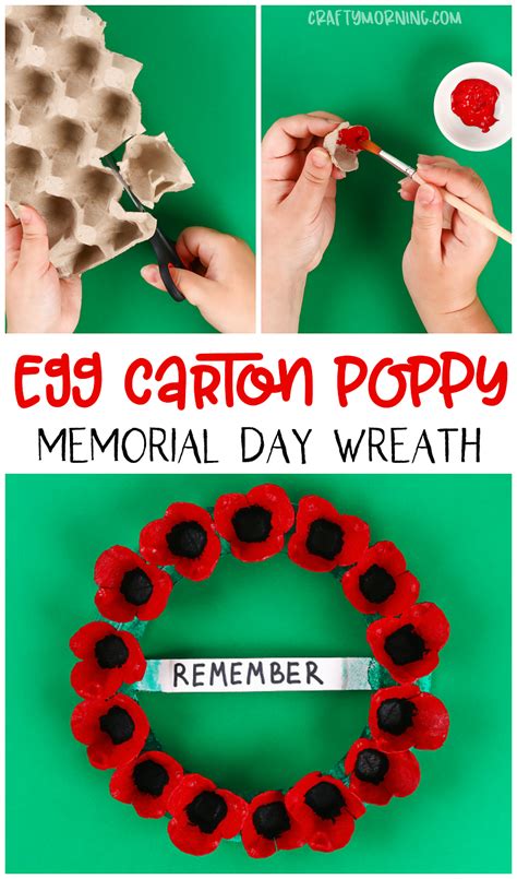 Egg Carton Memorial Day Poppy Wreath | Poppy craft for kids, Poppy craft, Memorial day poppies