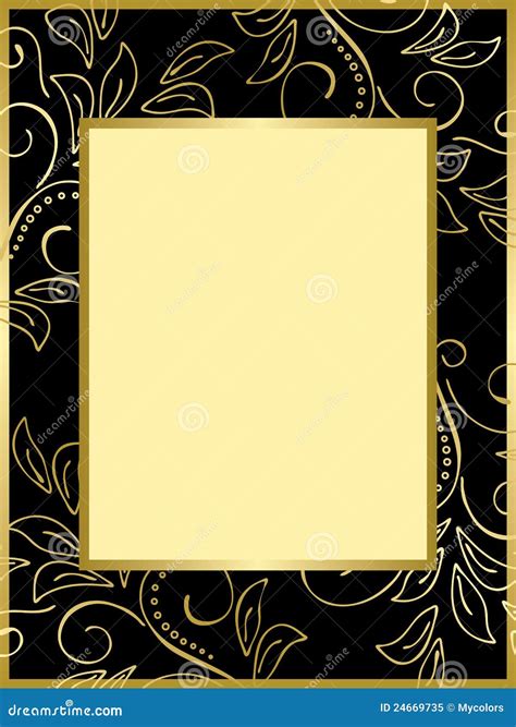 Black And Gold Card With Floral Background - Eps Stock Vector - Illustration of frame, leaves ...