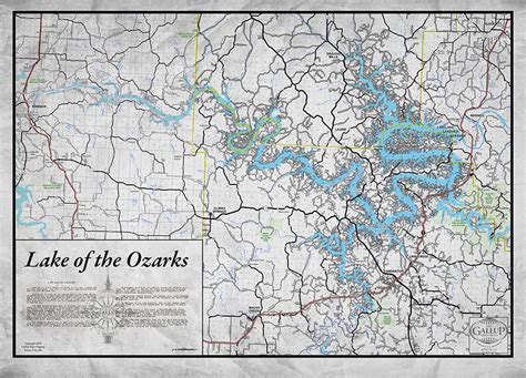 Lake of the Ozarks New and Old Combo Map Classic Gray with Cove Names - Gallup Map