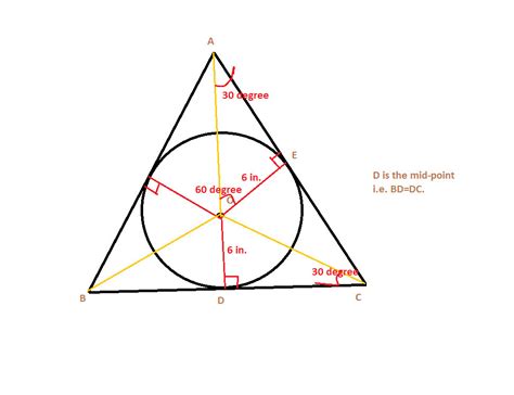 A circle has a radius of 6 in. Find the area of its circumscribed equilateral triangles. A ...