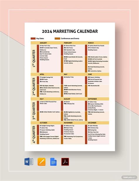 Marketing Calendar Template in Pages, Word, Google Docs, PDF - Download ...