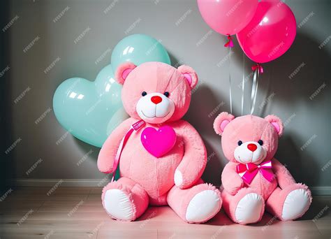 Premium Photo | Pink teddy bear with balloons on a turquoise background generative ai