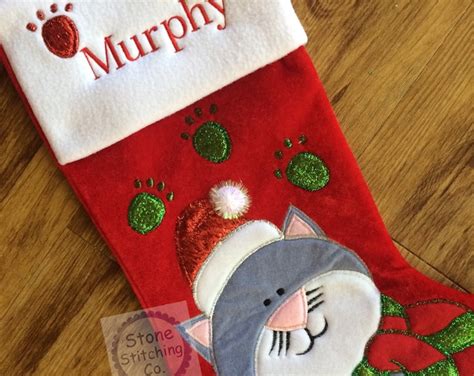 Personalized Cat Stocking, Cat Christmas Stocking, Gray Cat Stocking ...