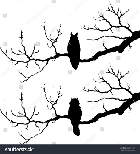 Cat Tree Owl On Tree Silhouette Stock Vector (Royalty Free) 754371331 ...