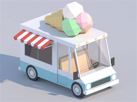 3D model Cartoon Low Poly Car Ice Cream Van VR / AR / low-poly | CGTrader