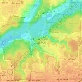 Mapa topográfico Fort Harrison State Park, altitud, relieve