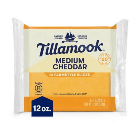 Tillamook® Medium Cheddar Sliced Cheese Farmstyle, 12 Slices / 12 oz ...