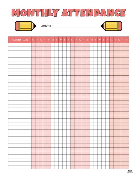 Attendance Sheets 50 FREE Printables Printabulls, 52% OFF