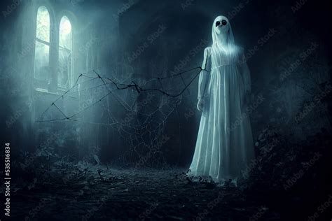 Scary ghost woman in haunted house. Digital art Stock Illustration ...