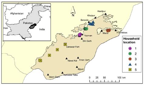 Map of the study area in the Cholistan desert, Pakistan, with the ...