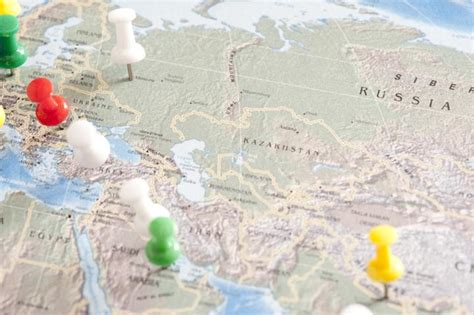 Free Image of Tacks Pinned into Map of Europe and Asia | Freebie.Photography