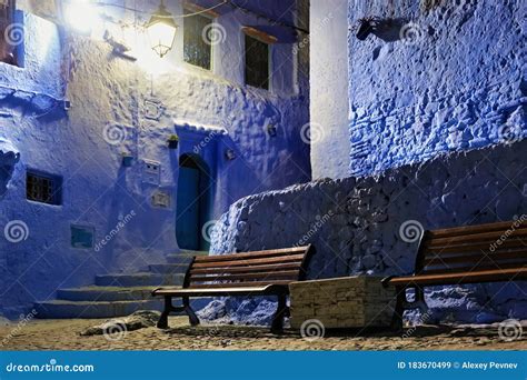 Night View in Medina of Chefchaouen, Morocco. the City is Noted for Its Buildings in Shades of ...