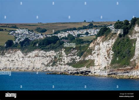 Seaton, Devon, England, UK. July 2019. The Jurassic coastline between Seaton and Beer where a ...