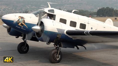 Beech 18 | Engine Start & Take Off | RARE visitor in Penticton BC Canada - YouTube