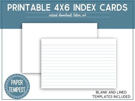 Printable 4x6 Index Cards, Printable Lined Index Cards, Unruled Blank ...