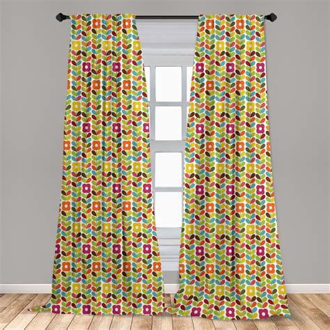 Colorful Curtains 2 Panels Set, Scandinavian Leaves and Flowers Pattern ...