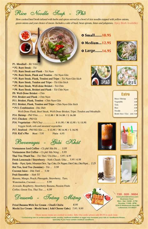 Our Menu – Pho Vietnam