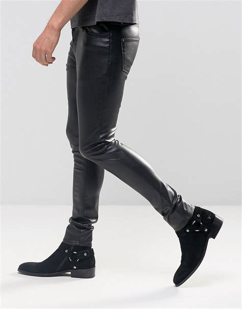 ASOS Denim Extreme Super Skinny Jeans In Faux Leather in Black for Men - Lyst