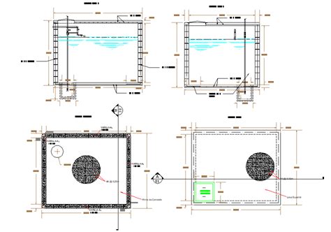 Water cistern plan and section layout file - Cadbull