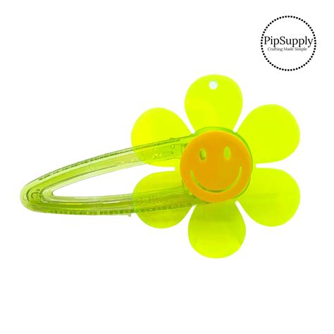 Fluorescent Green Daisy Smiley Face Acrylic Hair Clips - Clip Art Library