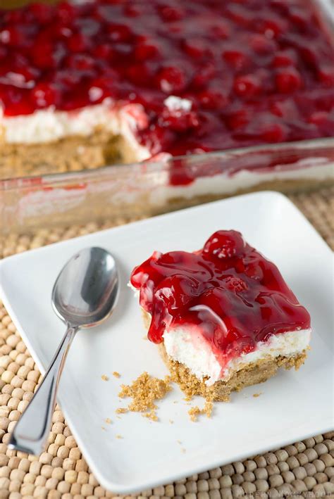 Cherry Delight - a yummy graham cracker crust with a middle layer of homemade whipped filling ...