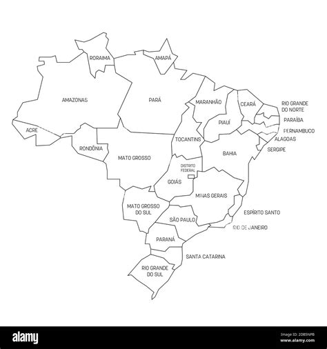 Black outline political map of Brazil. Administrative divisions ...