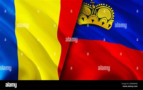 Romania and Liechtenstein flags. 3D Waving flag design. Romania Liechtenstein flag, picture ...