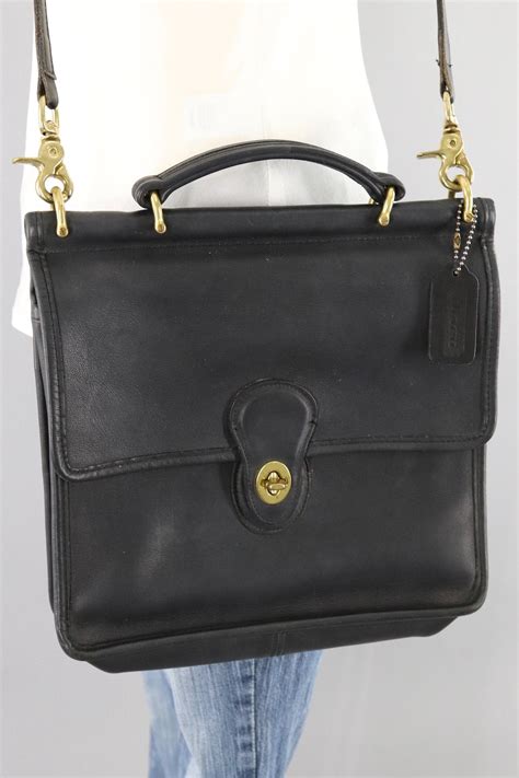 Vintage Coach Willis Medium Messenger Bag Black Leather Style H4C 9927