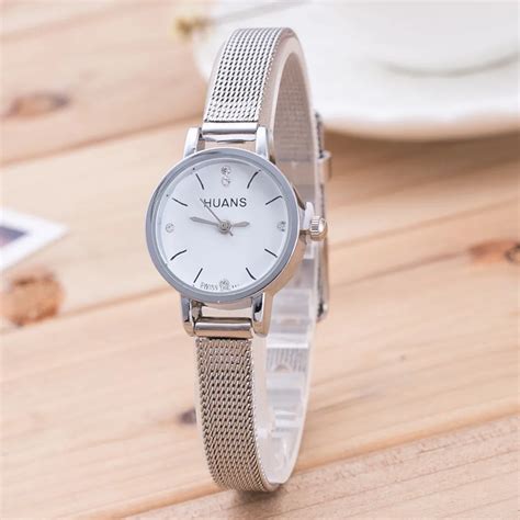 Small Dial Delicate Watch Women Silver Steel Mesh Band Quartz Analog Wrist Watches Elegant ...