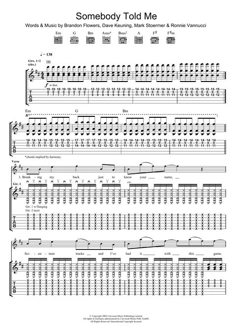 Somebody Told Me by The Killers - Guitar Tab - Guitar Instructor