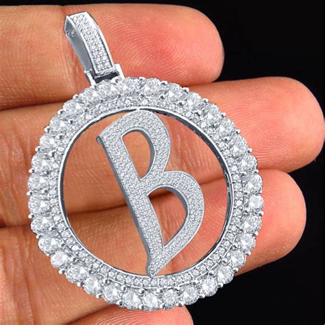 "B" Alphabet Initial Letter Pendant Diamond White Gold Plated Pure 925 Silver - Necklaces & Pendants