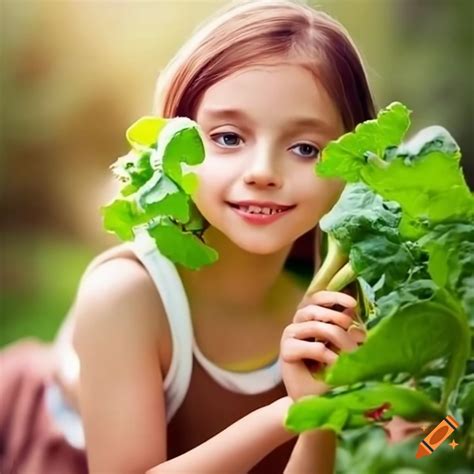 Beautiful girl growing vegetables on Craiyon