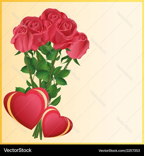 Greeting card with two hearts and red roses Vector Image