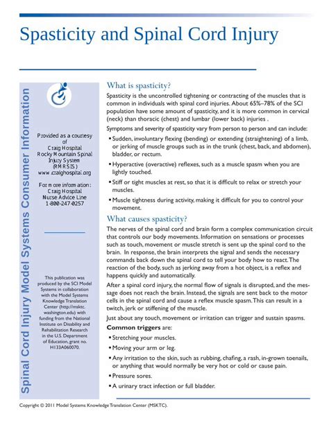 (PDF) Spasticity and Spinal Cord Injury - Craig Hospital · PDF ...