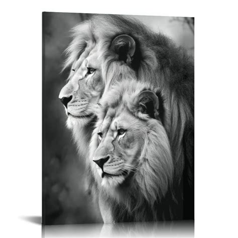 FLORID Lion and Lioness Hug Poster Black and White Animal Lion Wall Art Picture Print Canvas ...